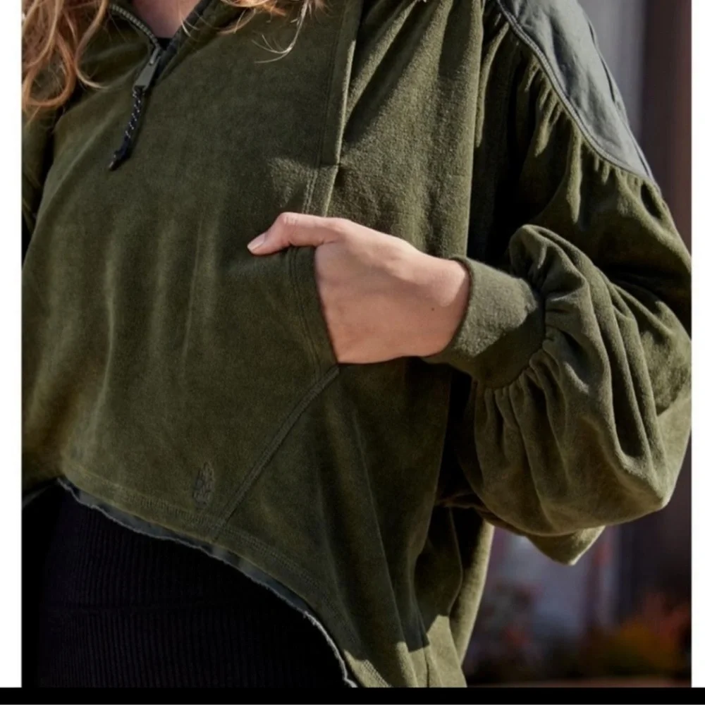 Free People Movement Let It Go Sweat Jacket Army Green Quarter Zip Hoodie Small